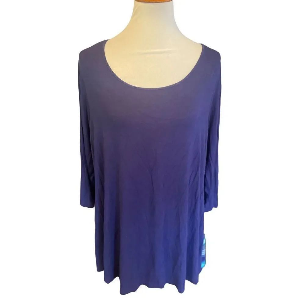 Rose+Olive Women's Scoop Neck Top Striped Button 3/4 Sleeve Shirt Blue Size XL